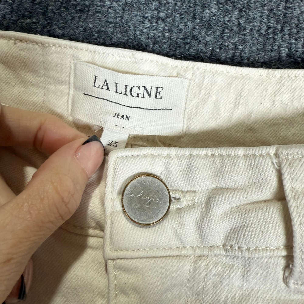 La Ligne Off White High Rise Straight Leg Jeans Size 25 Cream Denim Pants - Picture 2 of 9
